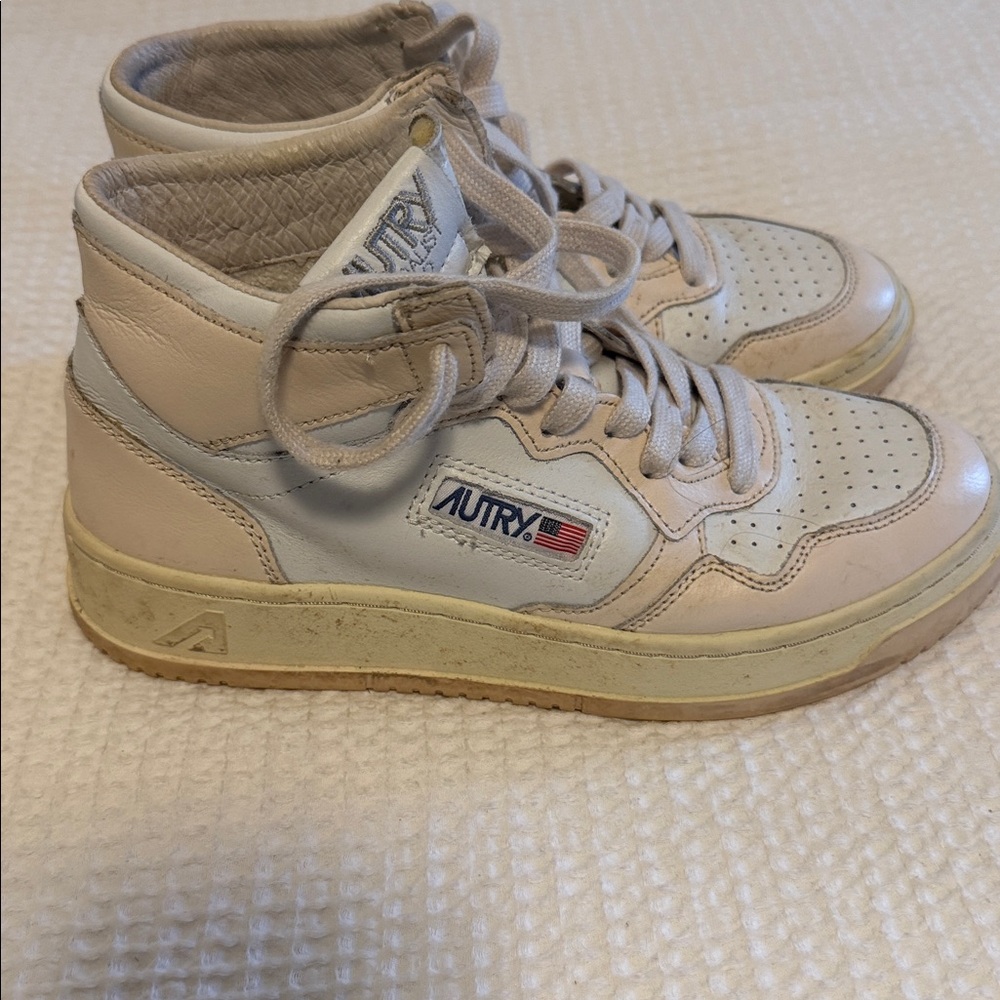 Autry High-Top Sneakers in Cream and Tan